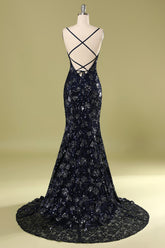 Marine Abendkleid mit Strass & Pailletten